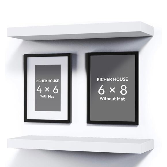 Set of Black Photo Frames and White Floating Shelves - Picture 1 of 4